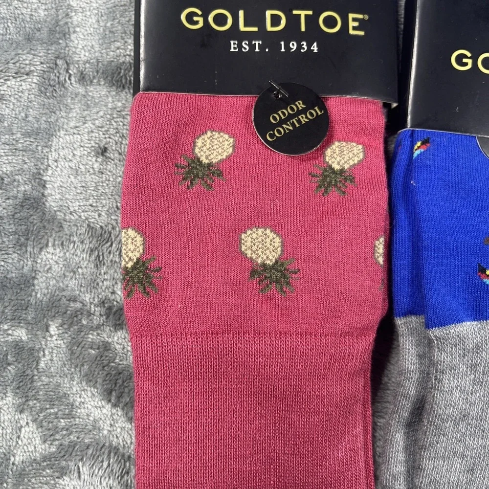 GOLDTOE Mens Crew Socks 2 Pair 6-12.5 Toucan‎ Pineapple Express Odor Control NEW